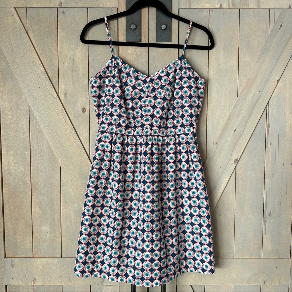J. Crew Women’s Mini Dress Pink and Blue Adjustable Straps with Pockets Size 6